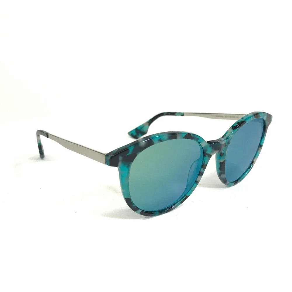 McQ Sunglasses MQ0069S 003 Blue Silver Tortoise Round Frames with Blue Lenses
